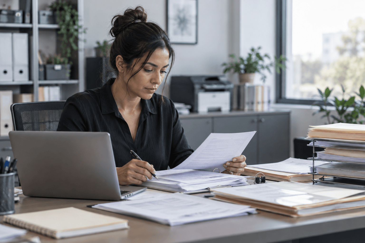 A compliance manager working through household recertification files