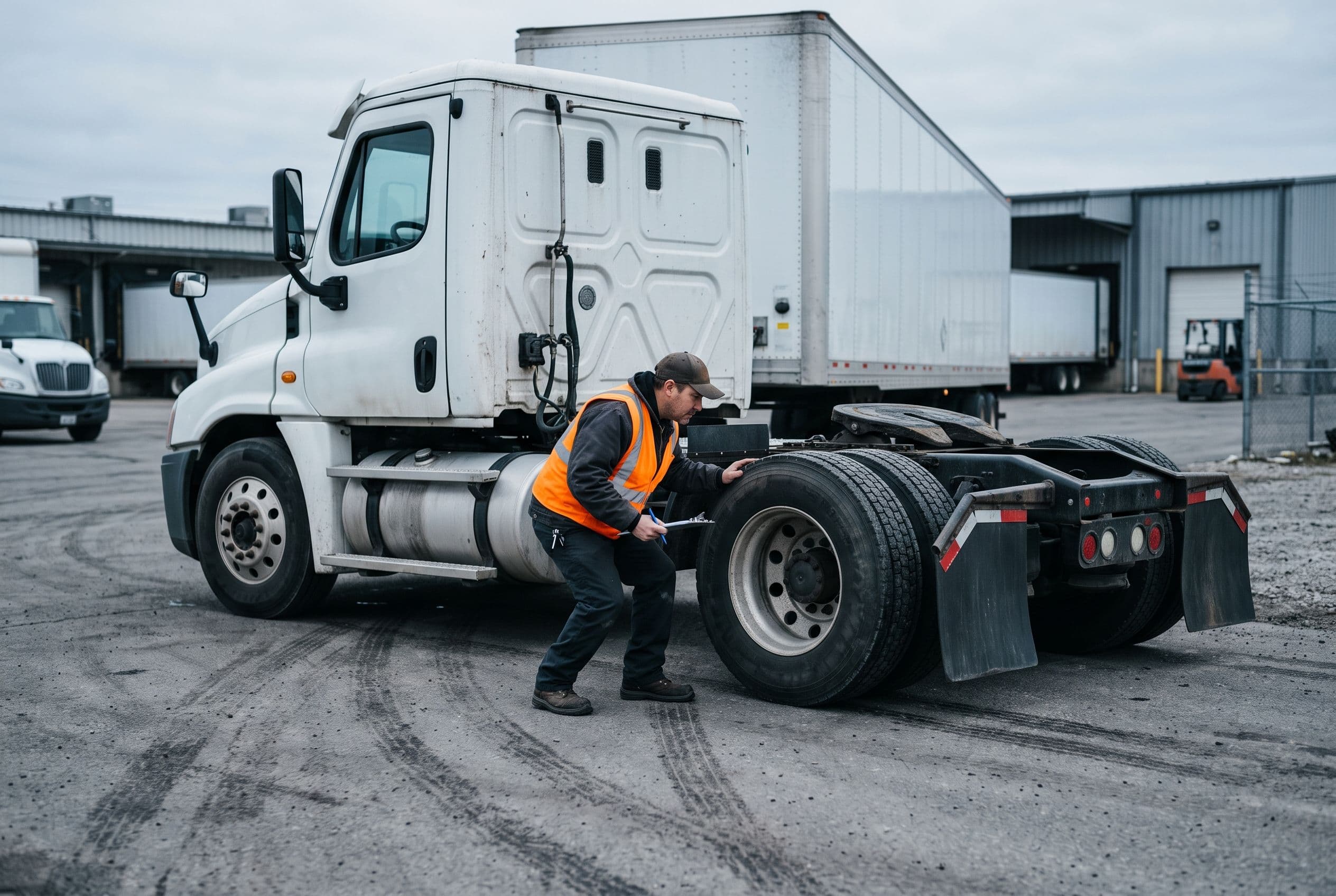 A commercial driver beside a fleet truck