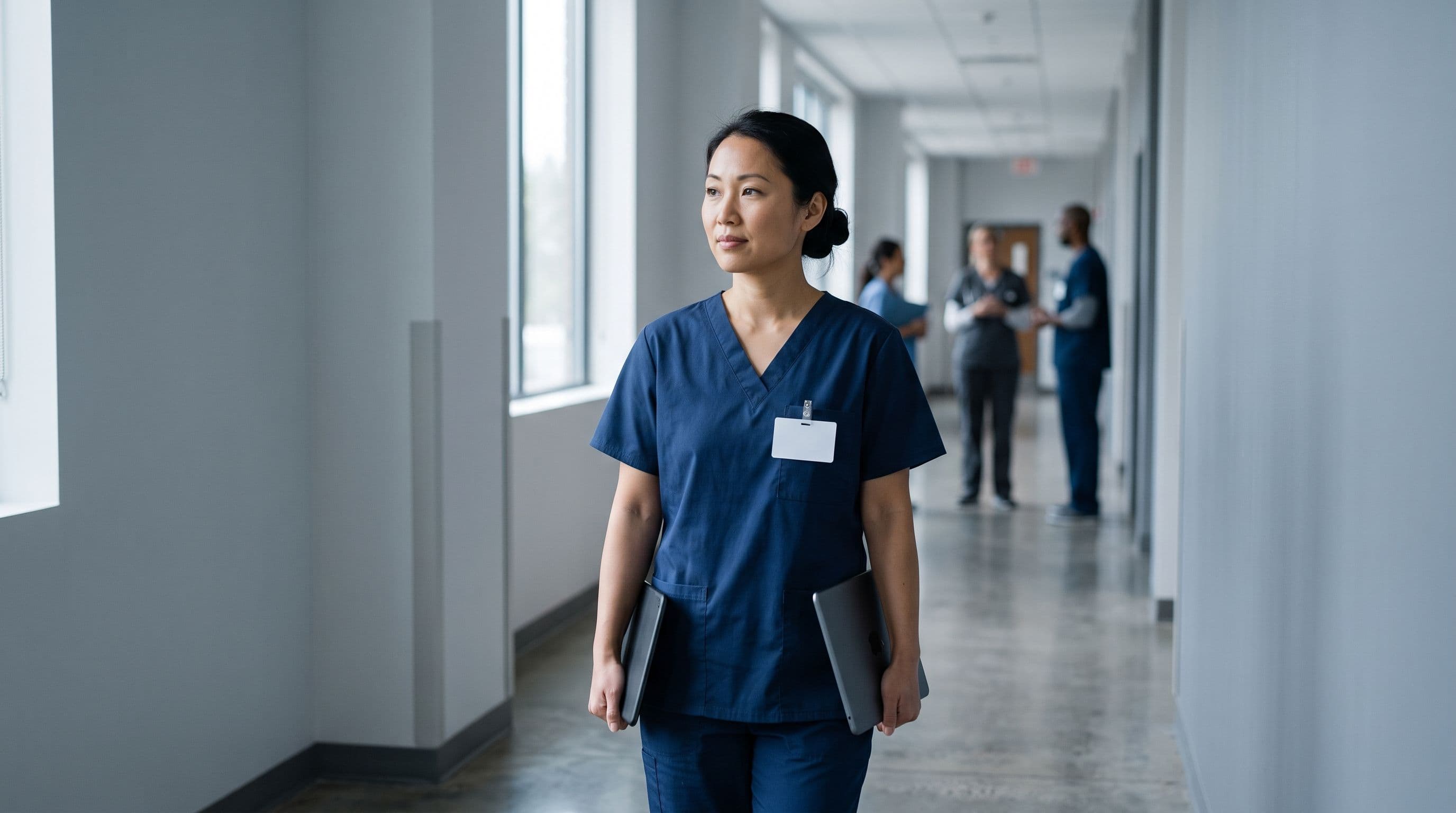 A healthcare recruiter going through credentials with a nurse