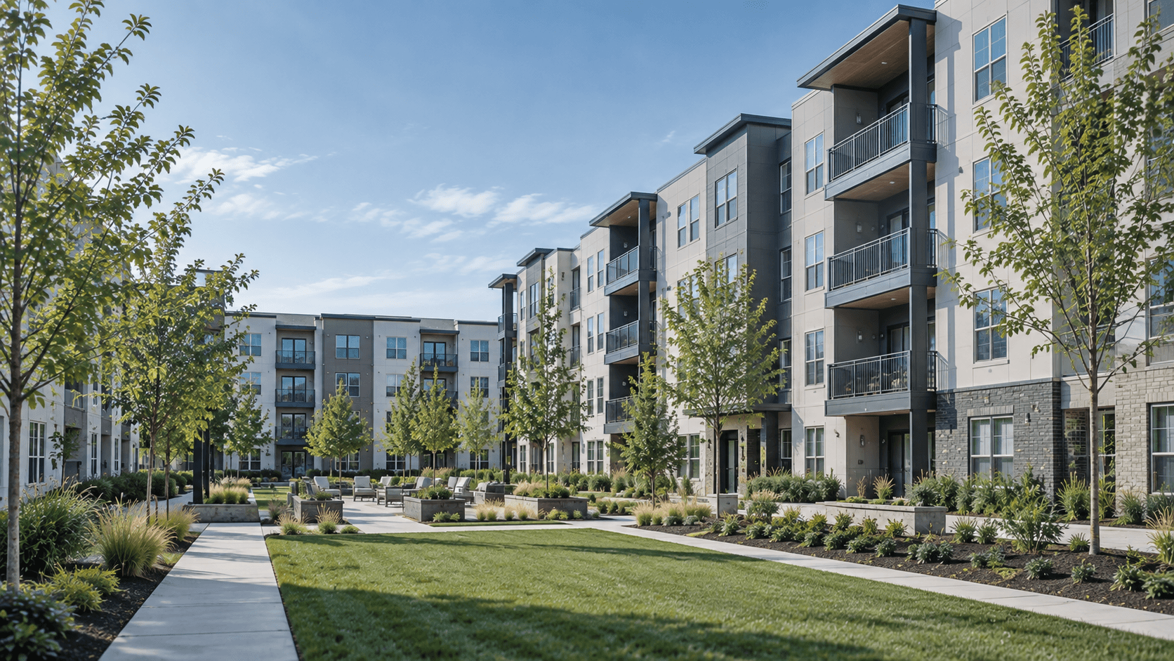 A newly completed apartment community during lease-up