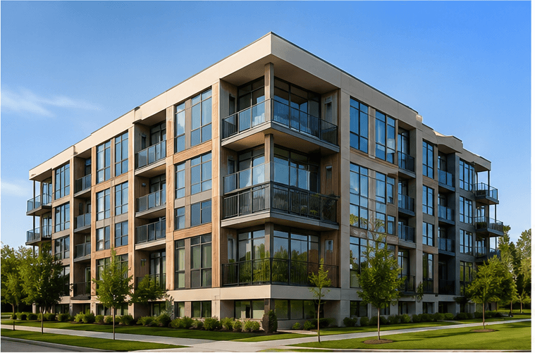 A mid-rise multifamily apartment building